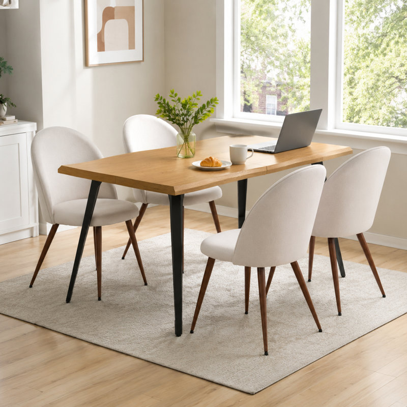 Ensemble de salle à manger 5 pièces polyvalent en bois naturel 63 po avec 4 chaises rembourrées à haut dossier beige, Beige