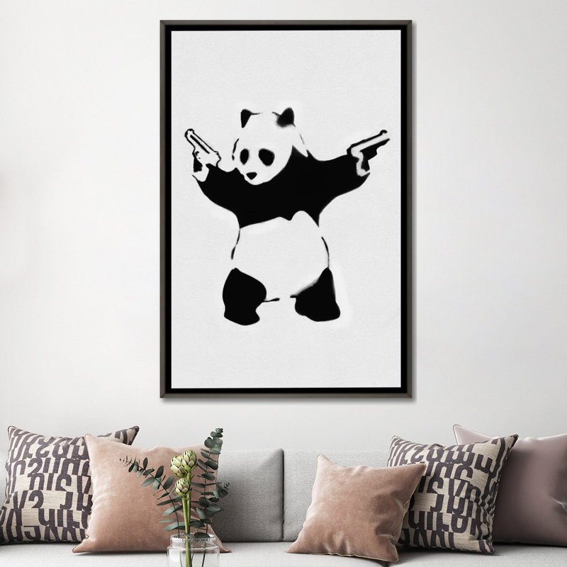 Panda avec des fusils - impression, Toile tendue, Pas de tapis, H 60 po x l 40po x P 1,5 po