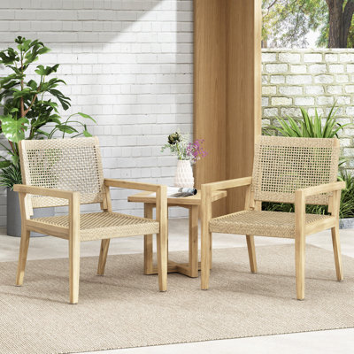 Ensemble de 2 fauteuils d'extérieur en osier et bois d'acacia, H 34 po x l 25 po x P 27,25 po