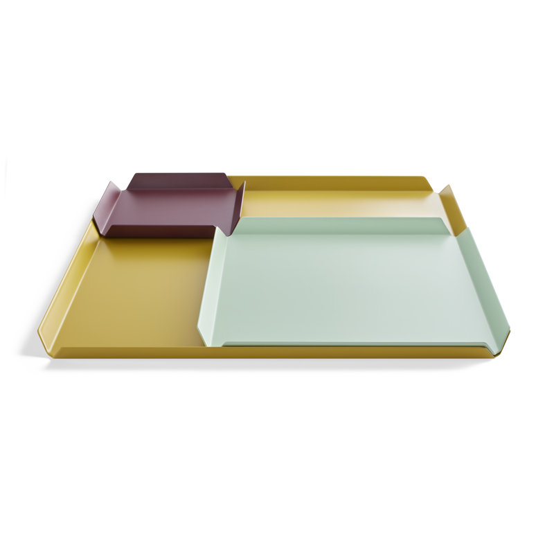 Powder Coated Steel Tray - Set of 3, Yellow/Green/Brown