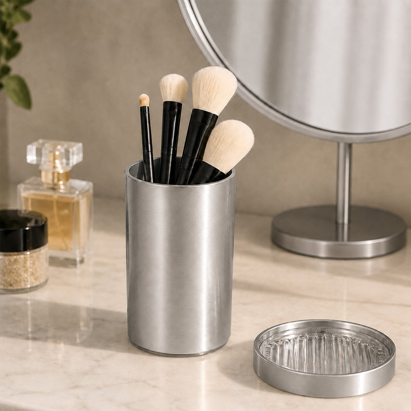 Porte-brosse de salle de bain Noumea, Aluminium brossé