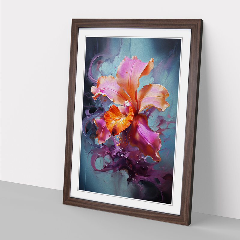 Orchid Flower Gestural - Single Picture Frame Print on Wood, Walnut, 46cm H x 34cm W x 2cm D