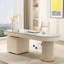 Blanc + demi-cercle en pierre frittée blanc crème + bureau en bois manufacturé avec tiroirs-108647375