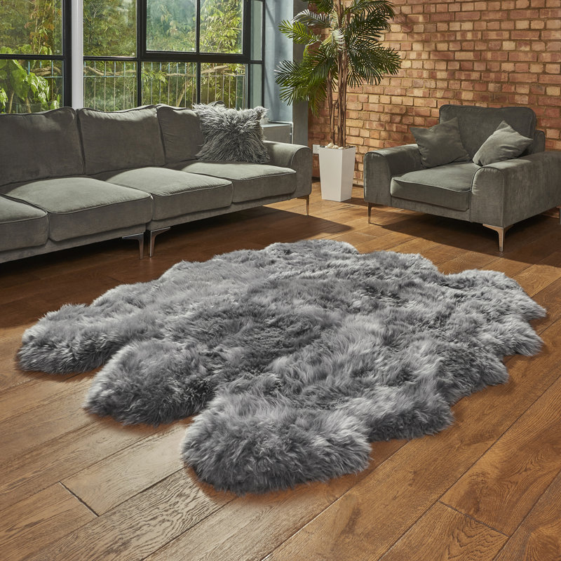 Solid Colour Sheepskin 162cm X 180cm Area Rug