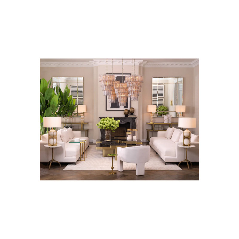 Cortina Marble End Table, White, Vintage Brass