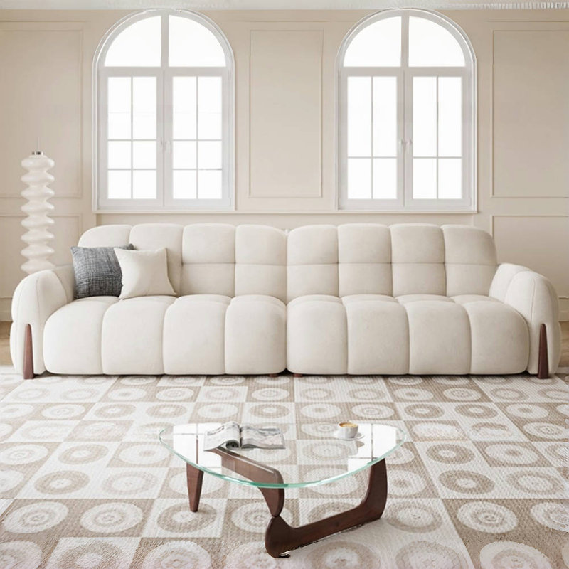 French Cream-style Off-white Fabric Sofa