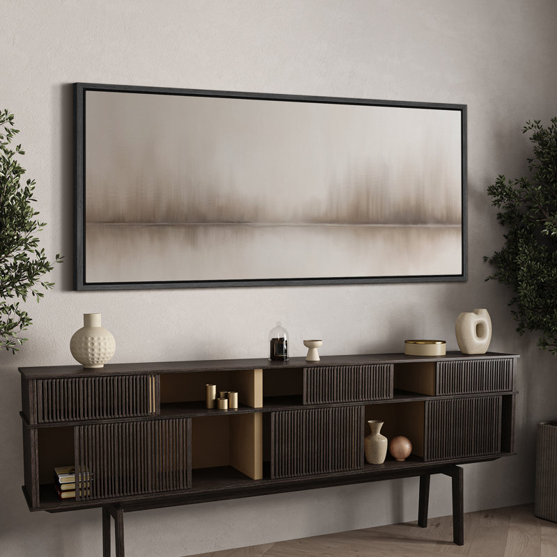 «Neutral Reflections Abstract», impression sur toile encadrée - décor minimaliste moderne, Noir, H 30 po x l 60 po