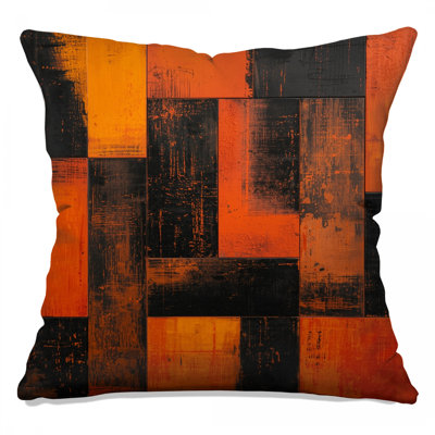 Orange Black Blocks Double Sided Throw Pillows