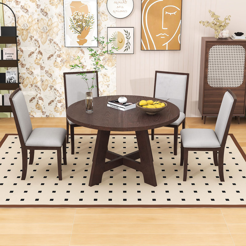 5-Piece Dining Table Set, Wood Extendable Dining Table with Removable Leaf and 4 Upholstered Chairs, Dark Espresso