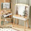 Small Vanity Desk With Mirror And Lights, Big-Capacity Storage And Sliding Mirror, Vanity Set With Two Fluted Drawers, 3 Lighting Colours Makeup Dressing Table(White)