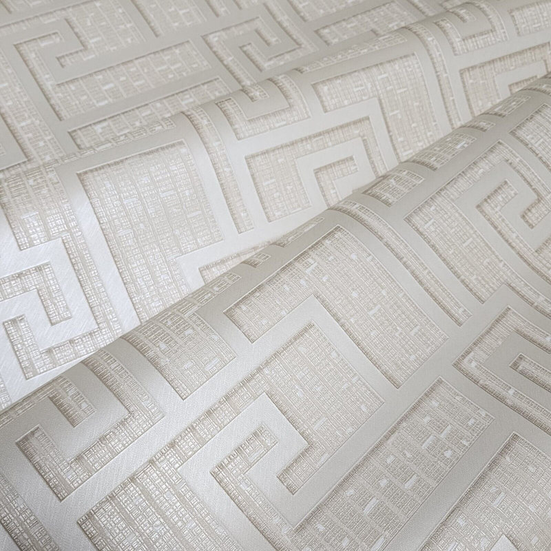 Versace Beige Tan Cream Small Greek Key Lines Textured Wallpaper Roll 3d