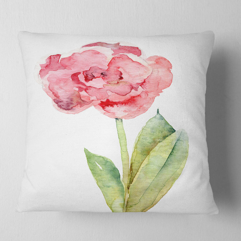 Tulipe rose simple sur fond blanc - coussin à imprimé floral, 16 po x 1 po, Coussin décoratif