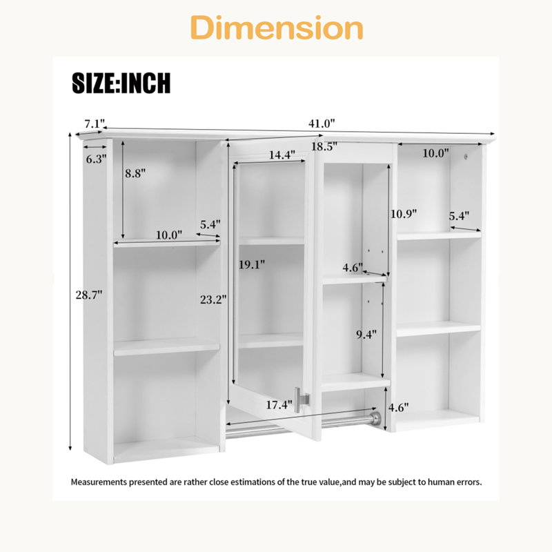 Armoire de toilette 3 en 1, armoire à pharmacie murale de 41 pouces avec tablette réglable et porte à fermeture en douceur