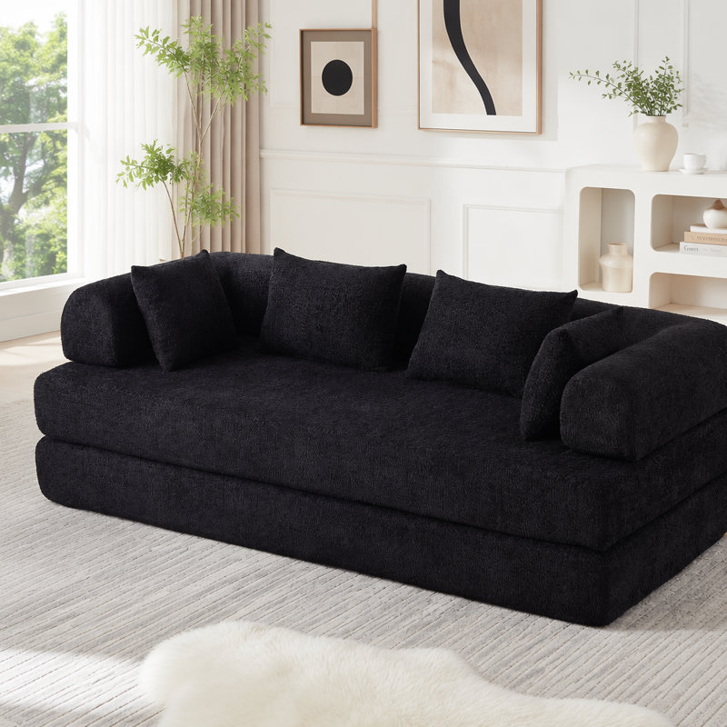Canapé-lit convertible de 78,9 pouces avec design modulaire et tissu chenille, Black Chenille