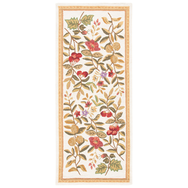 Kinchen Hand Hooked Wool Pile Floral Rug, Runner 2'6" x 6'