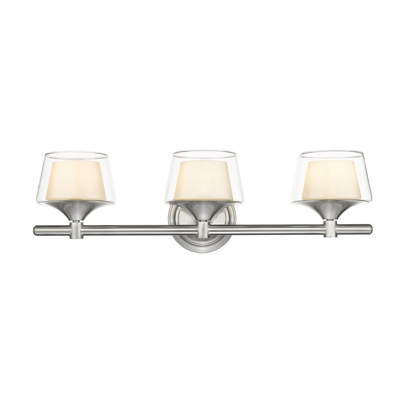 Barre d'éclairage de salle de bain 3 lumières DEL à intensité variable, Nickel satiné, Incandescent, Non
