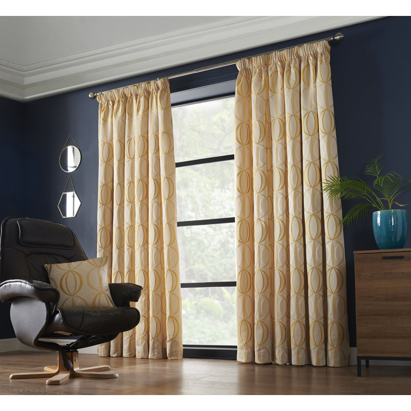 Maldonado Owen Pencil Pleat Room Darkening Curtains, Ochre, 229 x 274 cm