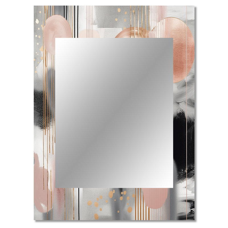 «Pink Stripes And Lines Modern Art II», miroir décoratif à formes transitionnelles, miroir mural rose, impression sur métal