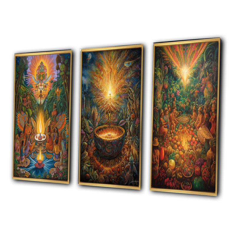Célébration au paradis de Pâques - ensemble de 3 pièces sur toile, H 36 po x l 28 po, Encadrement doré