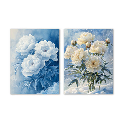 Frost Kissed Pivoines I - Nature, impression de décoration murale en métal 2 pièces