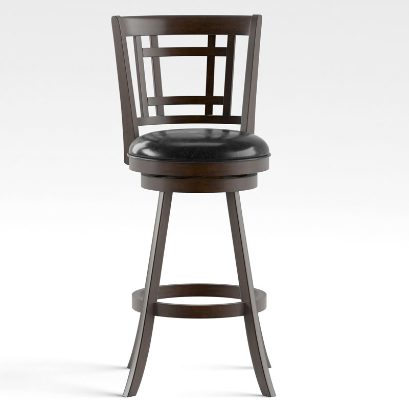 Immanuel Swivel Upholstered Counter Stool with Solid Wood Frame, Brown Cherry