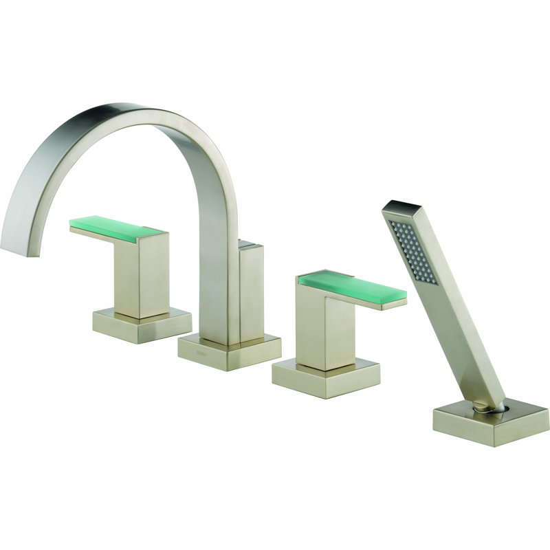 Siderna® Roman Tub Trim with Hand Shower, Brushed Nickel, Lever with Glass Black Insert