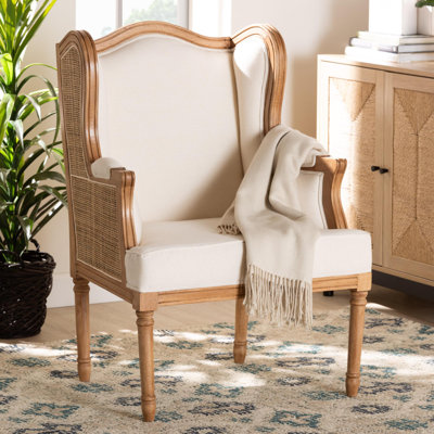 Baxton Studio Alisson Traditional French Beige Fabric And Honey Oak Finished Wood Accent Chair