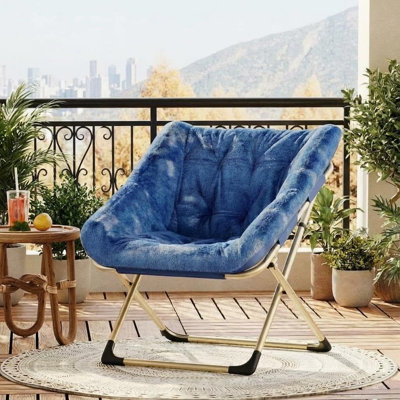 Chaise longue pliante en fourrure de lapin avec siège en métal et siège pour canapé