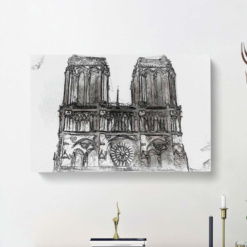 Notre Dame in Paris France in Abstract - Wrapped Canvas Drawing - Wrapped Canvas, 91cm H x 60cm W x 3cm D