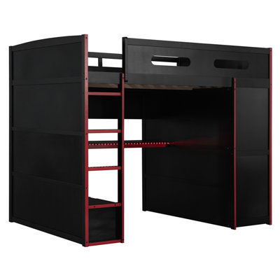 Lit mezzanine double en bois avec bureau, garde-robe, grand espace de rangement et lumière RVB