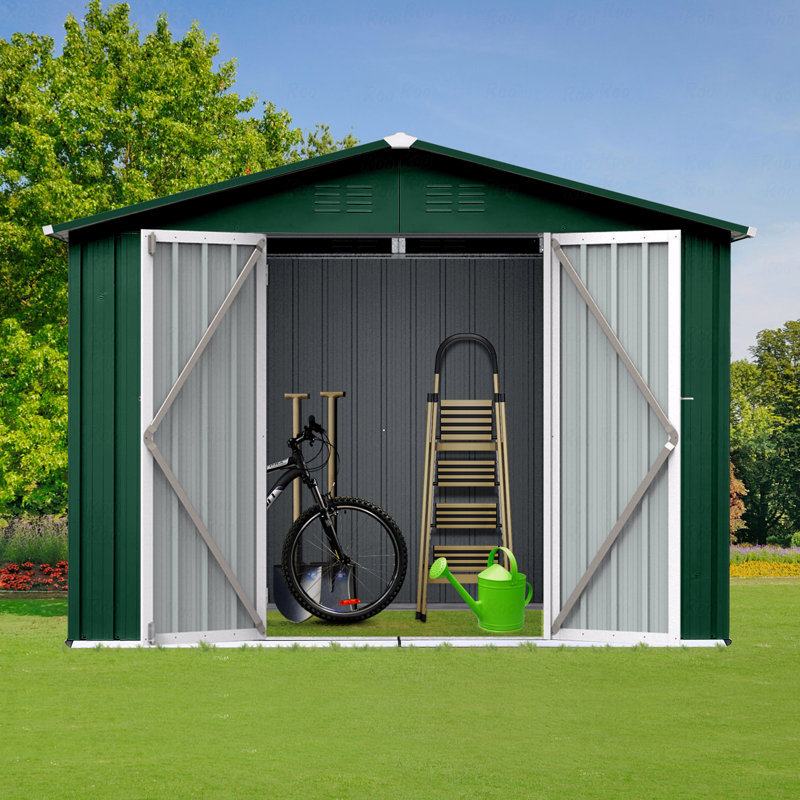 Remises de jardin en métal 8 pi x 6 pi, Vert/blanc