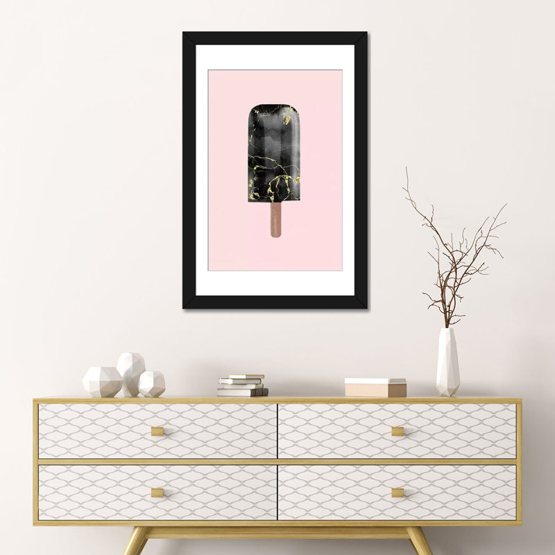 «Black Marble Popsicle», impression sur toile tendue, H 32 po x l 24 po x P 1 po, Papier d'art encadré noir, Blanc