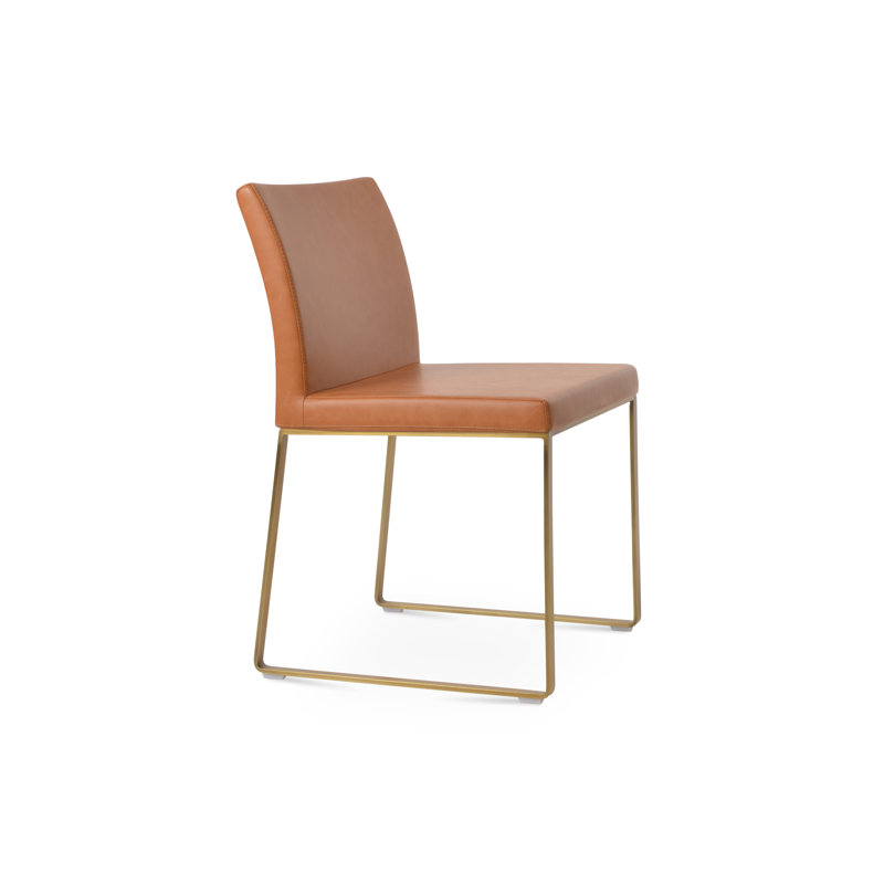 Aria Metal Sled Dining Chair in Wool, Deep Maroon Wool, Brass