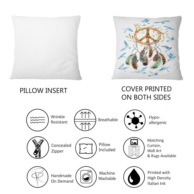Coussin décoratif imprimé de rêves et attrape-paix de style ethnique - 1 imprimé rétro