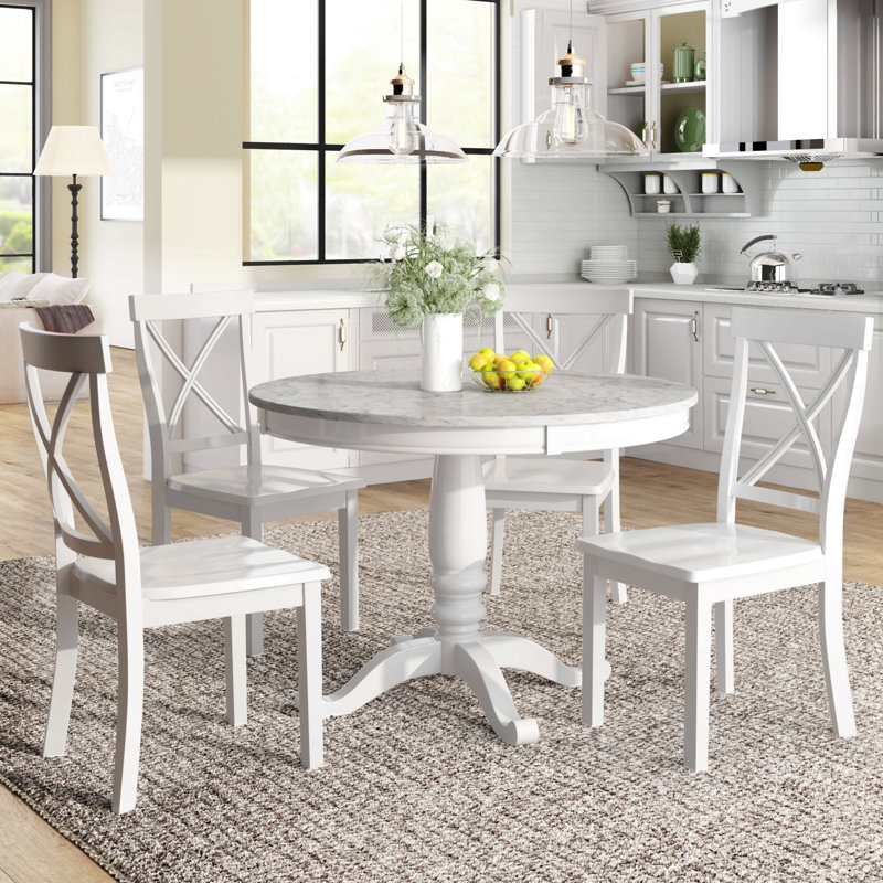 Orisfur. Ensemble de table et chaises de salle à manger 5 pièces pour 4 personnes, table de cuisine en bois massif avec 4 chaises