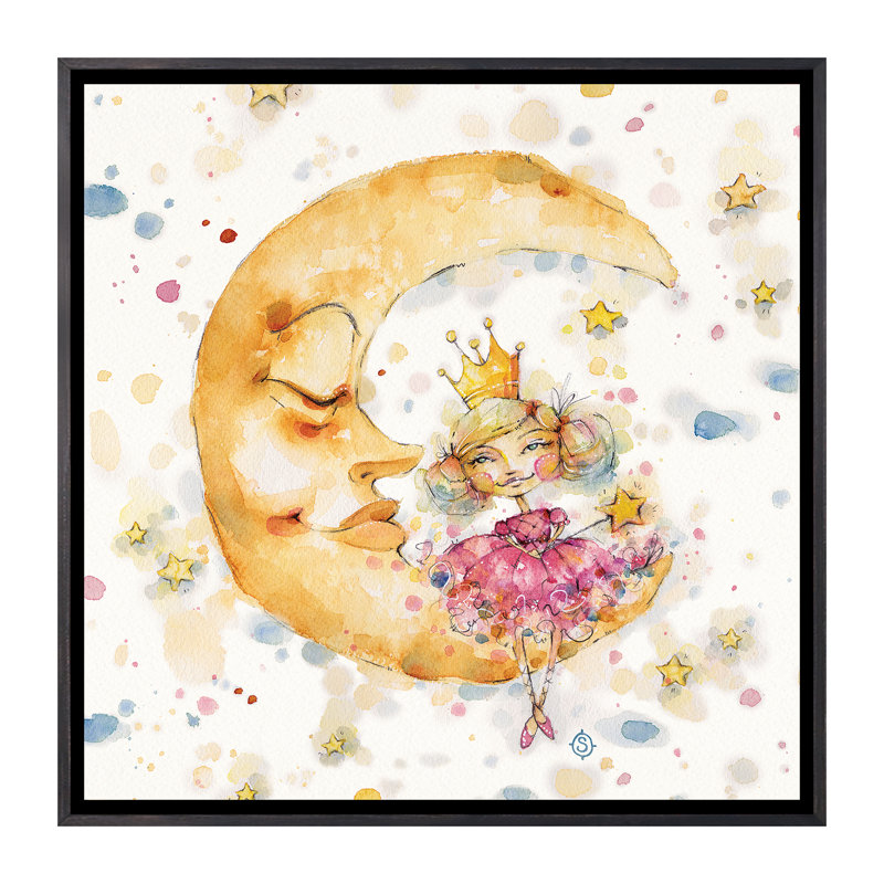 To To Moon & Back par Sillier Than Sally - reproduction d'art, Pas de tapis, Toile avec cadre noir patiné