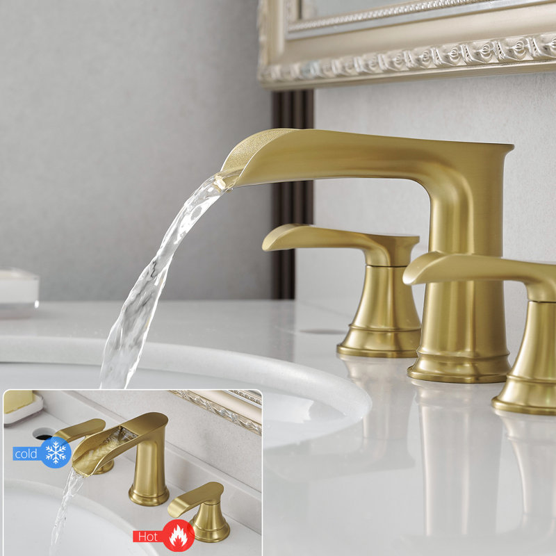 Robinet de lavabo de salle de bain espacé géométrique 8 pouces, or, 3 trous, poignée double levier et robinet de vidange escamotable dans la poignée, avec trousse de fixation
