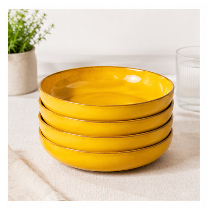 Selena - Medium Shallow Bowl Set Of 4 Blue, Yellow
