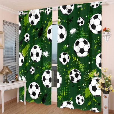 2Pcs Football Soccer Sport Print Grommet Blackout Curtains, Cool Athletic Ball Pattern, Polyester Window Drapes, Thermal Insulated & Noise Reducing, Privacy Protection, Room Darkening Stylish Indoor Home Decor for Bedroom, Living Room