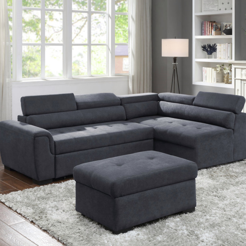Canapé-lit modulaire en tissu gris foncé 97 po avec repose-tête réglable et repose-pieds de rangement (modulaire)