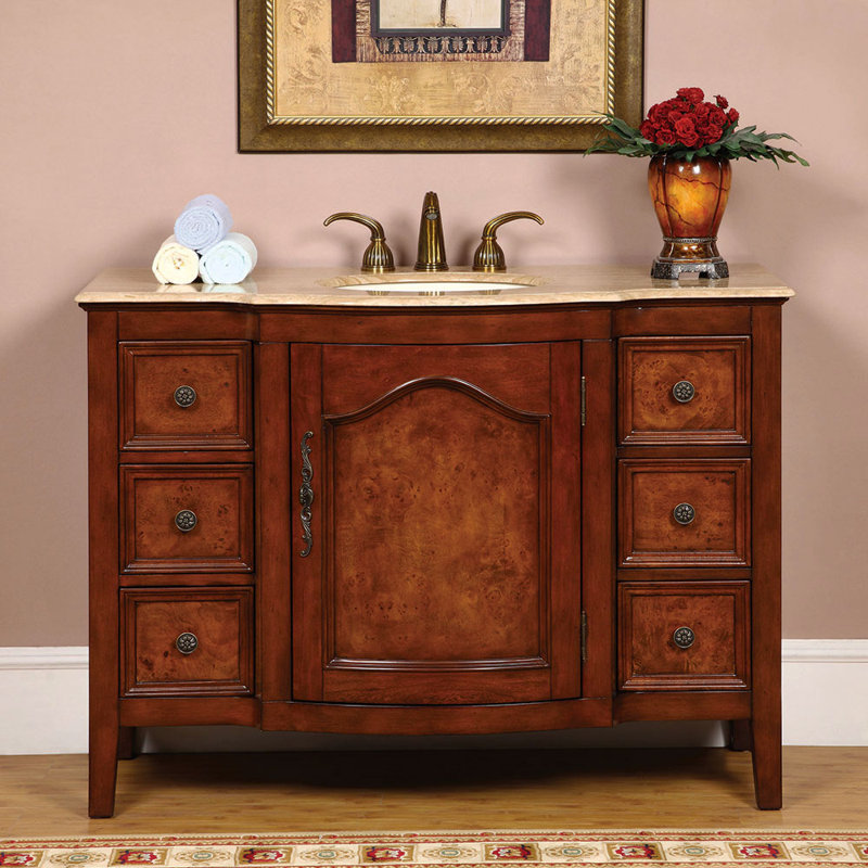 Pilger 48'' Single Bathroom Vanity with Top, Travertine Stone