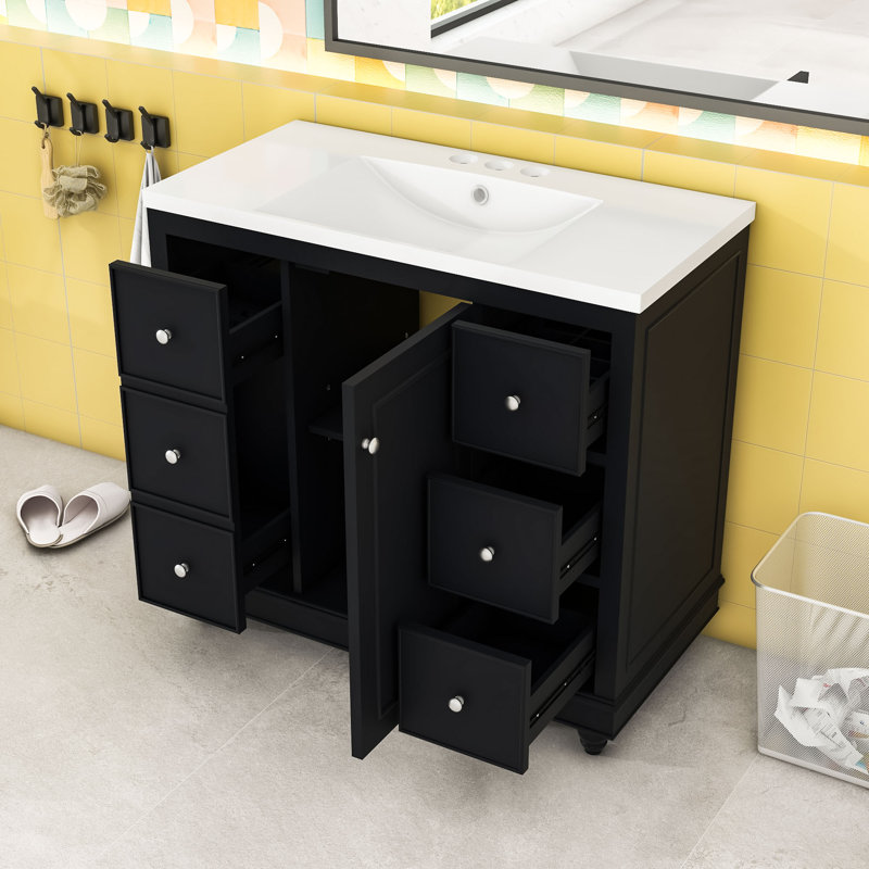 Armoire de salle de bain 4 tiroirs et tablettes réglables, Argent argent, Noir