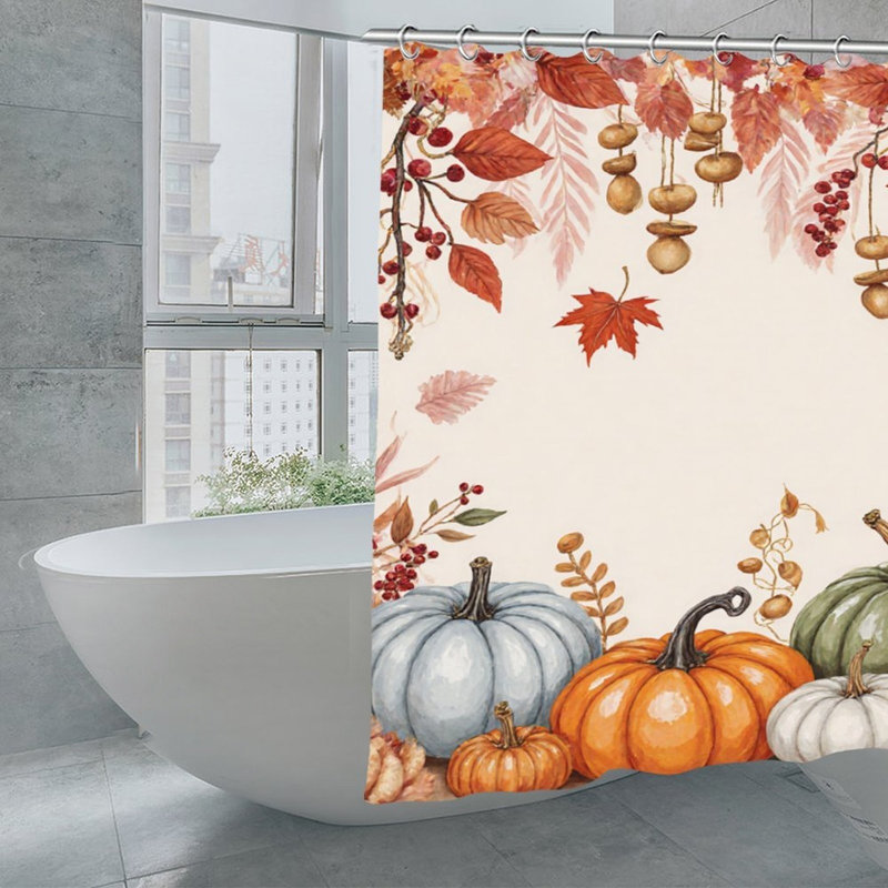 Rideaux de douche automne citrouille et feuilles, 71 × 71