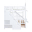 Lit superposé double de style château avec tiroirs et tablettes de rangement, bois massif blanc