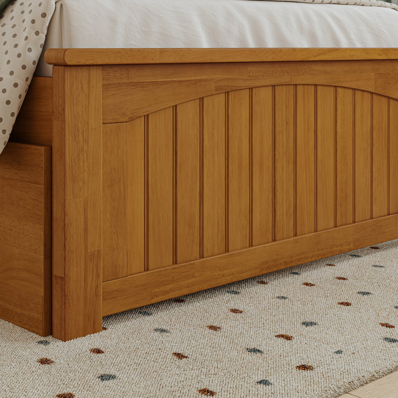  Nantucket Solid Wood Platform Bed with Matching Footboard & Trundle, Twin, Light Toffee
