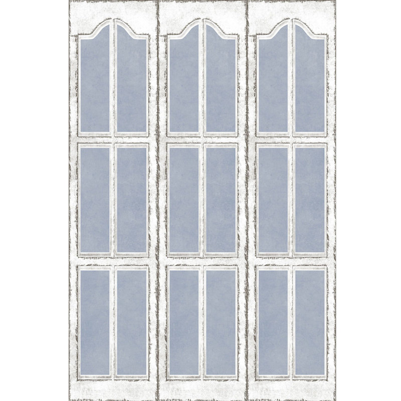 6 Ft. Tall Double Sided Stone Doorway Canvas Room Divider, Blue White