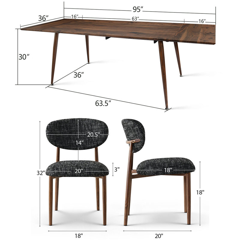 9-Piece Mid-Century Extendable Dining Set For 8, Black