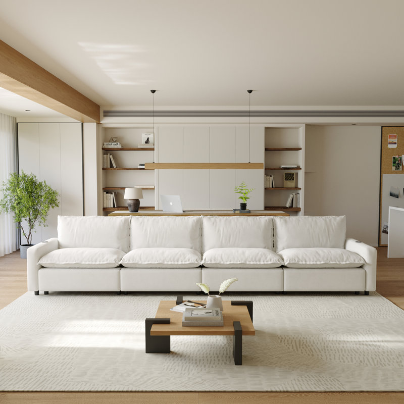 4-Piece Modular Power Sectional Sofa For Small Spaces With Zero-Gravity And Heated Seats, Beige