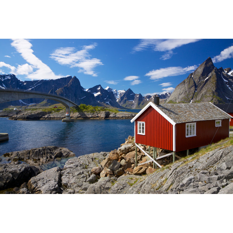 Red Rorbu Fishing Hut - Wrapped Canvas Print, 30cm H x 46cm W x 3.8cm D