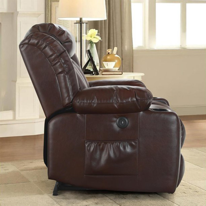 Grand fauteuil inclinable électrique avec massage et chaleur pour personnes âgées, Similicuir brun